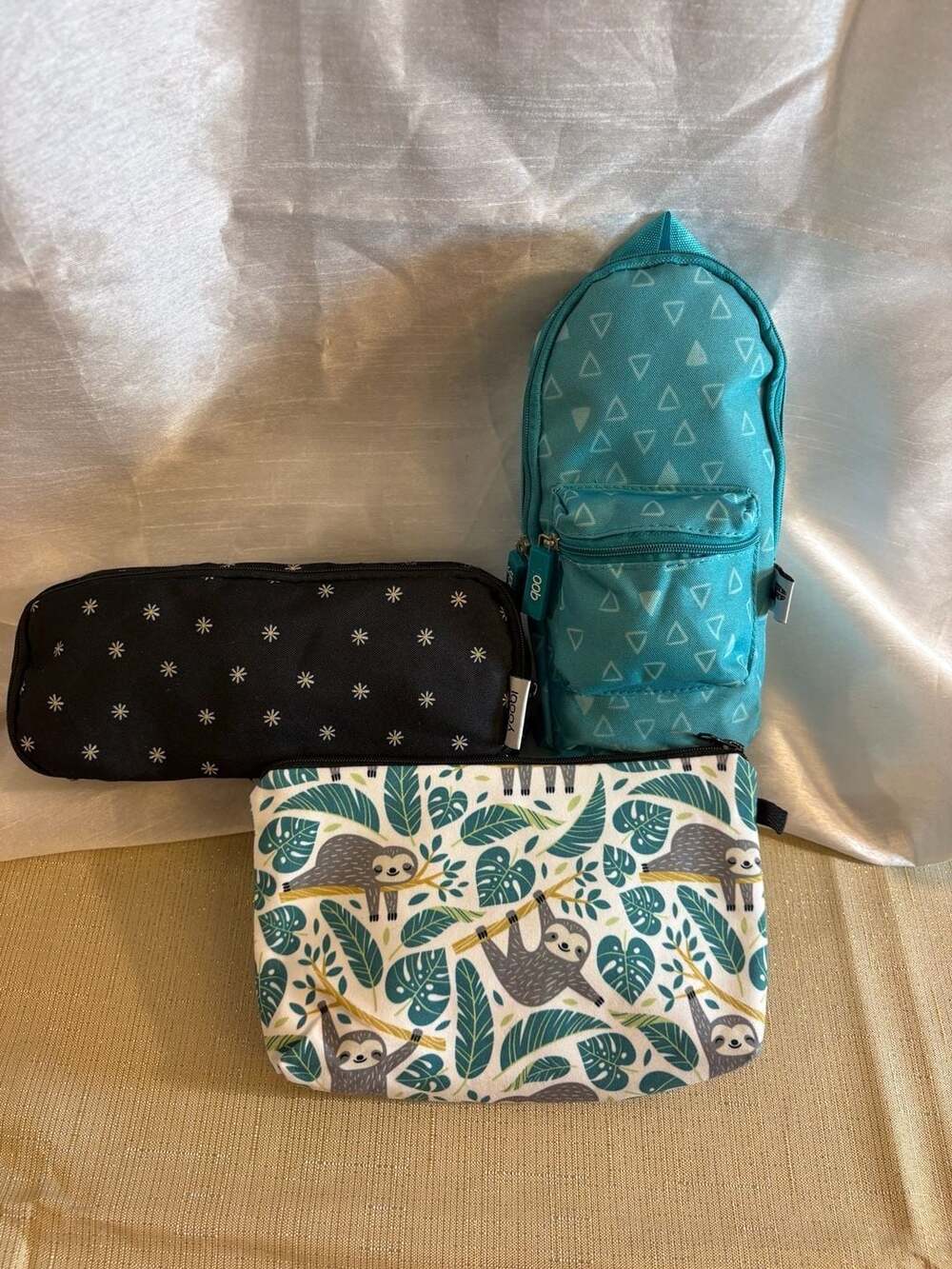 Yoobi Pencil Case Lot Sloth Teal Mini Backpack and Black Floral Organizer